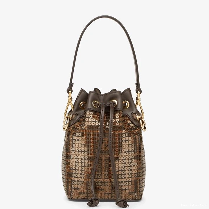 Affordable Sequins Motif Mini Bag In Bucket with Mon Tresor FF Fabric Brown Fendi 0723